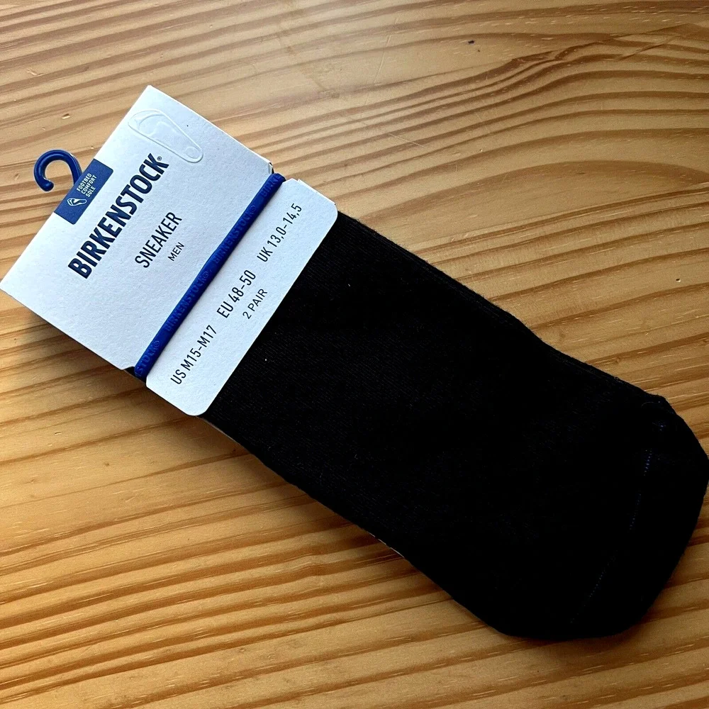 Birkenstock Men's Two Pairs Socks Black Cotton Sole Sneaker Size 15-17 - Picture 1 of 8